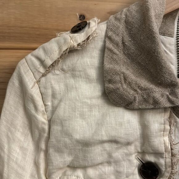 AllSaints Size 8 100% Linen Harlequin Button Front Trench Coat Lagenlook - Picture 5 of 15